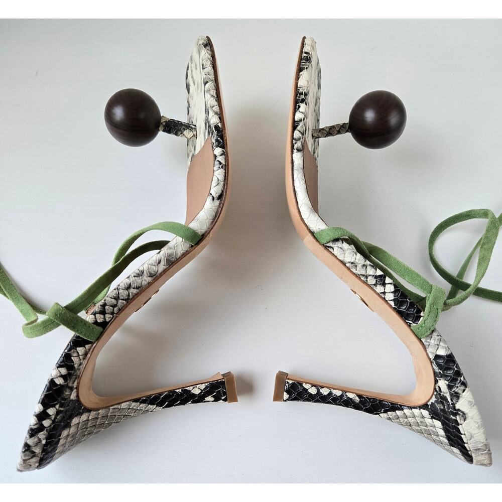 Brother Vellies NEW Snakeskin Wood Globe Lace-Up Ankle Strap Sandal Heels Size 9 - Picture 14 of 16